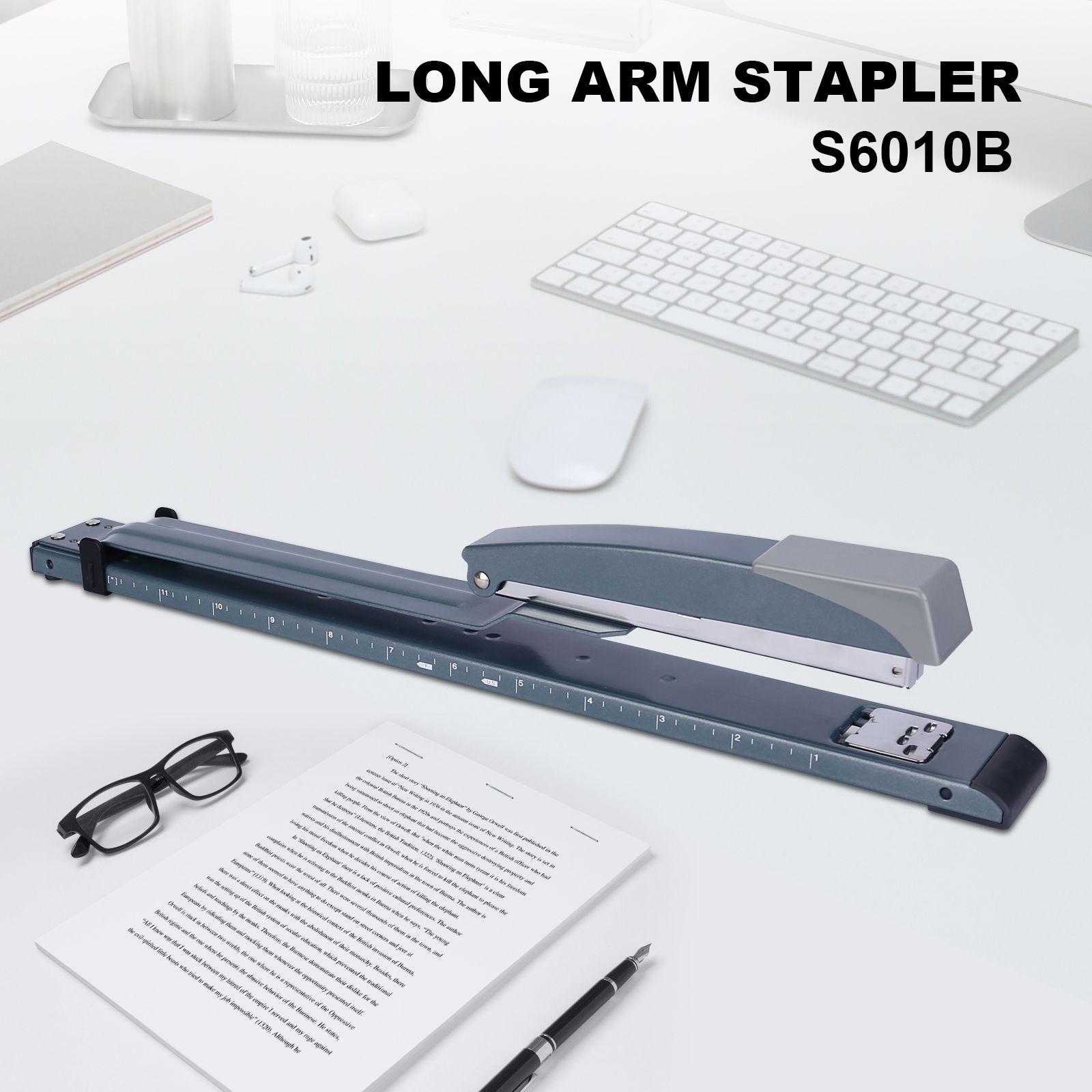 Eagle High Quality Staplers Stationery 26/6 Plastic Flat Clinch Long-Arm S6010B Stapler for Office Supply