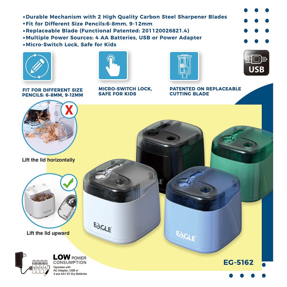 Eagle EG-5162 Electric Auto Pencil Sharpener Battery Operated Electric Switch Pencil Sharpener