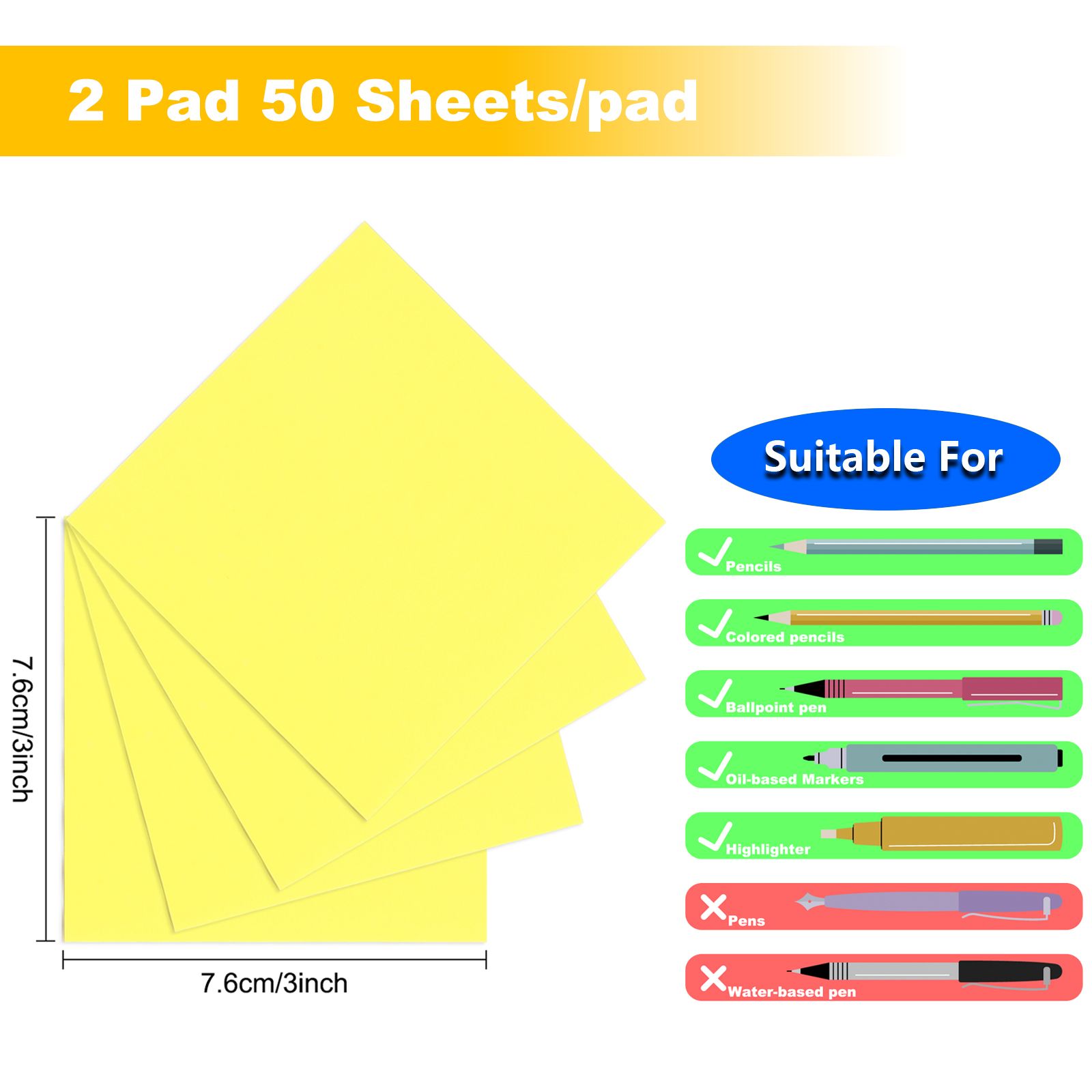 Eagle Customizable Office Self-Stick Notes 3"x3" Lined Sticky Notes Bright Colors Self-Stick Pads 100 Sheets/Pad